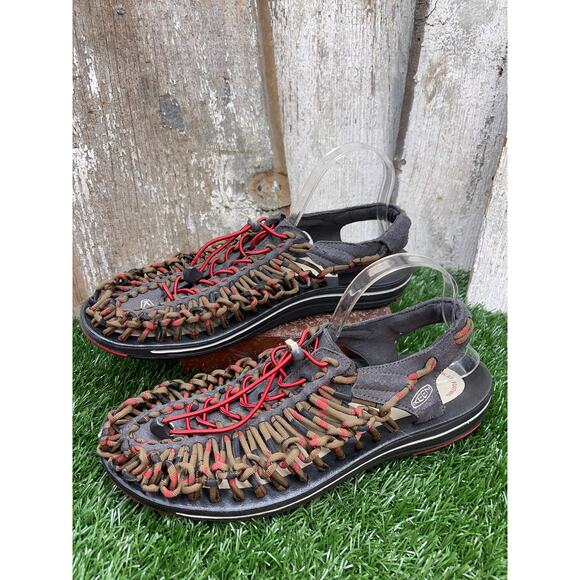 Keen Uneek Braided Two Cord Fisherman Sandals Stripes Red Dahlia Raya Men\'s 12 main image 4